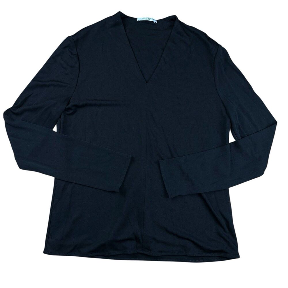 MM Lafleur Wilder Black Long Sleeve V Neck Center Seam Knit Crepe Top Size S